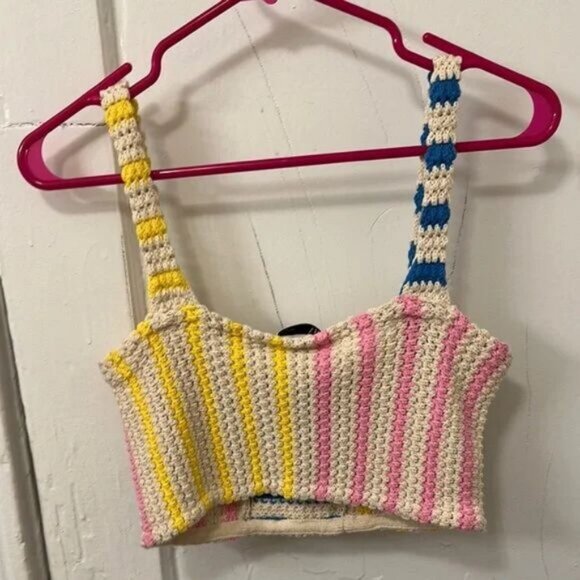 Multicolor Striped Crochet Crop Top - Picture 2 of 3